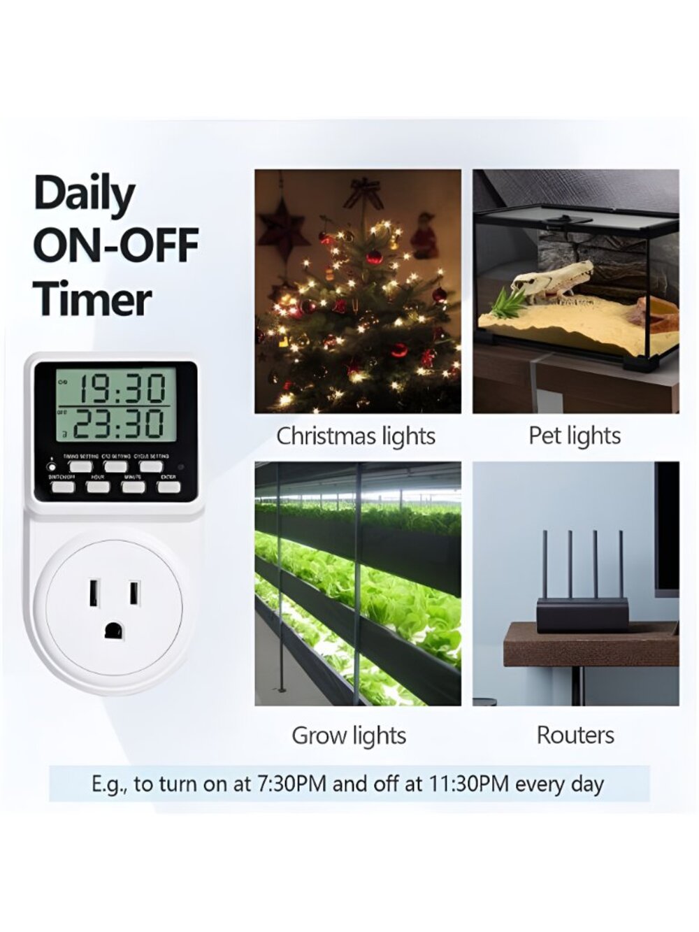 Digital Infinite Repeat Cycle Intermittent Timer Plug, Programmable, 1 pack - Picture 4 of 6